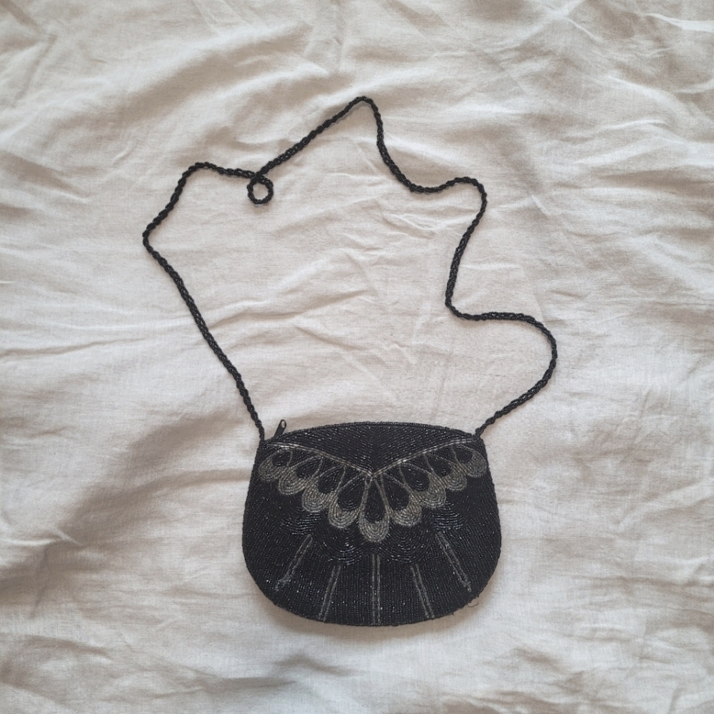 Vintage Black Beaded Evening Purse - Art Deco Glamour
